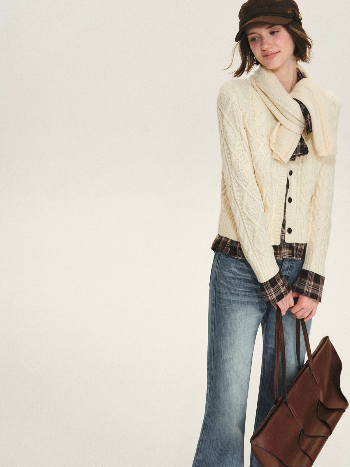Cable Knit Cardigan & Scarf Set