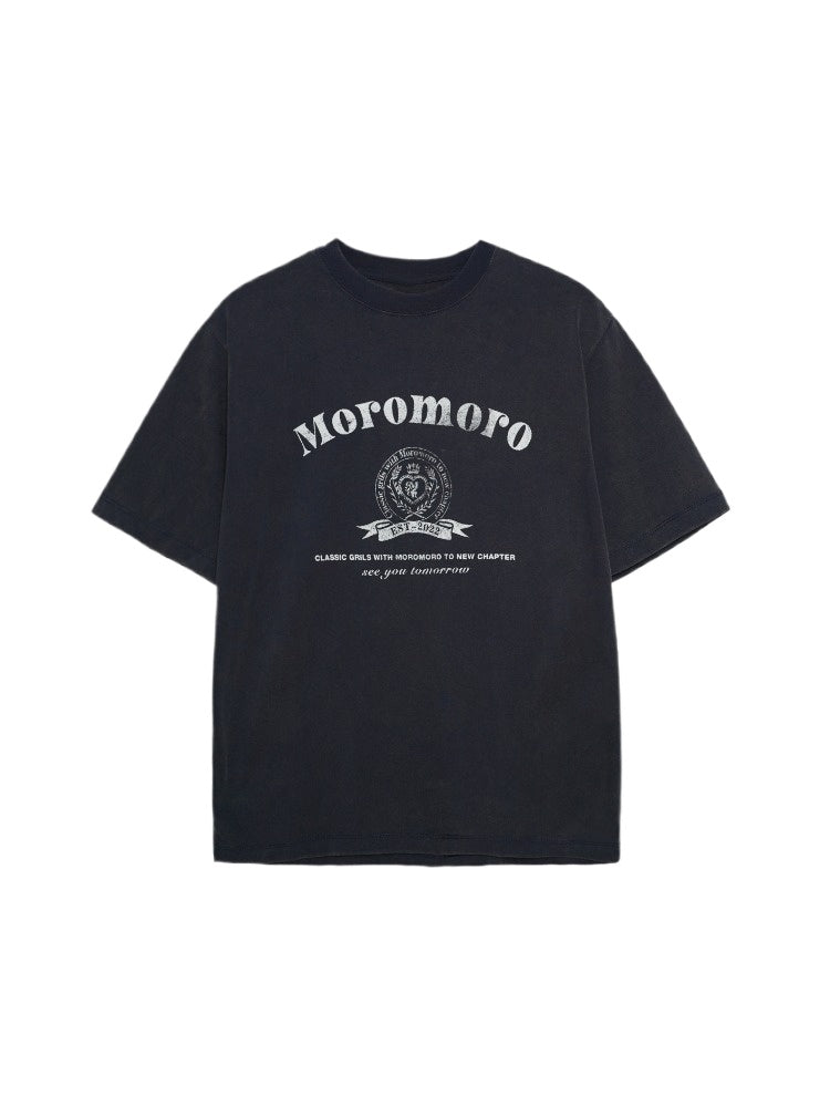 Navy Blue Distressed Print Loose T-Shirt
