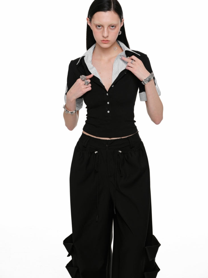 Faux Two-Piece Polo Collar T-Shirt