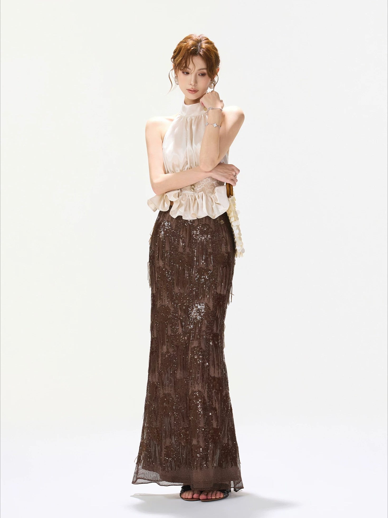 Brown Tassel Sequin Mermaid Skirt