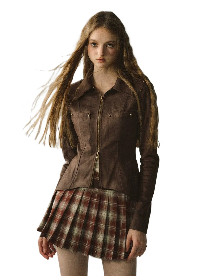 Coffee Metal Zipper Shirt