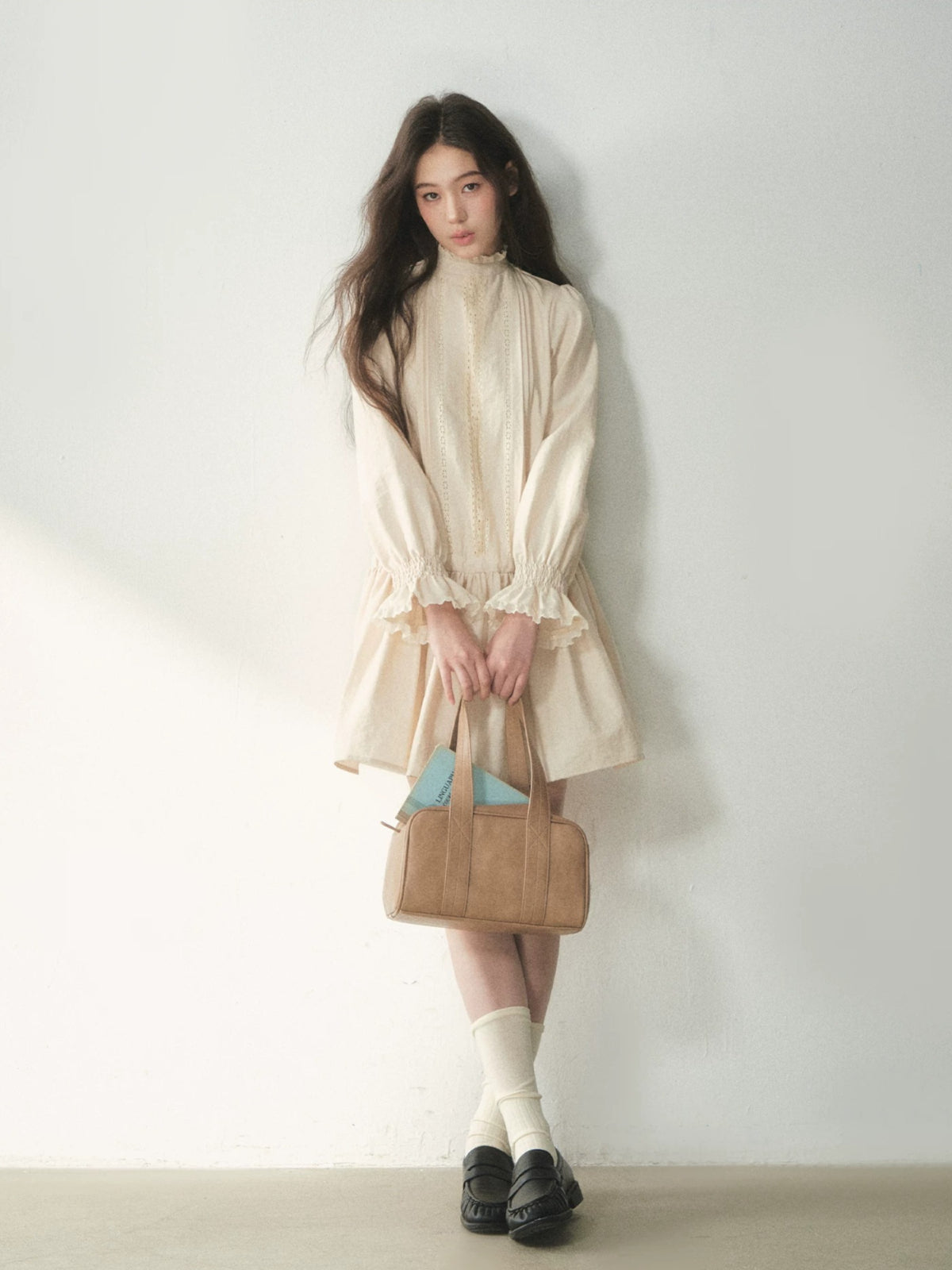 Mock Neck Lace Trim Dress
