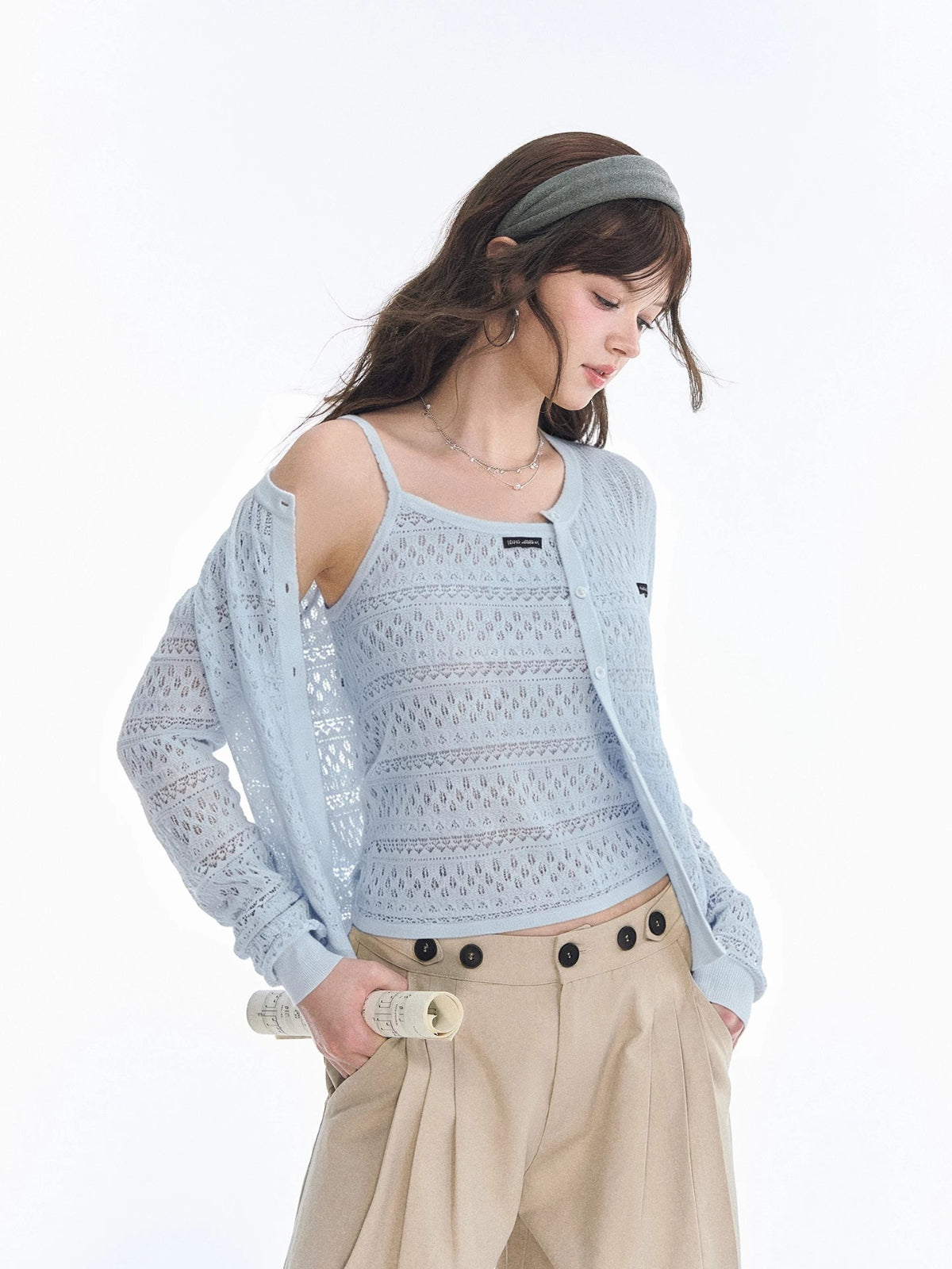 Lace Knit Cardigan & Vest Set