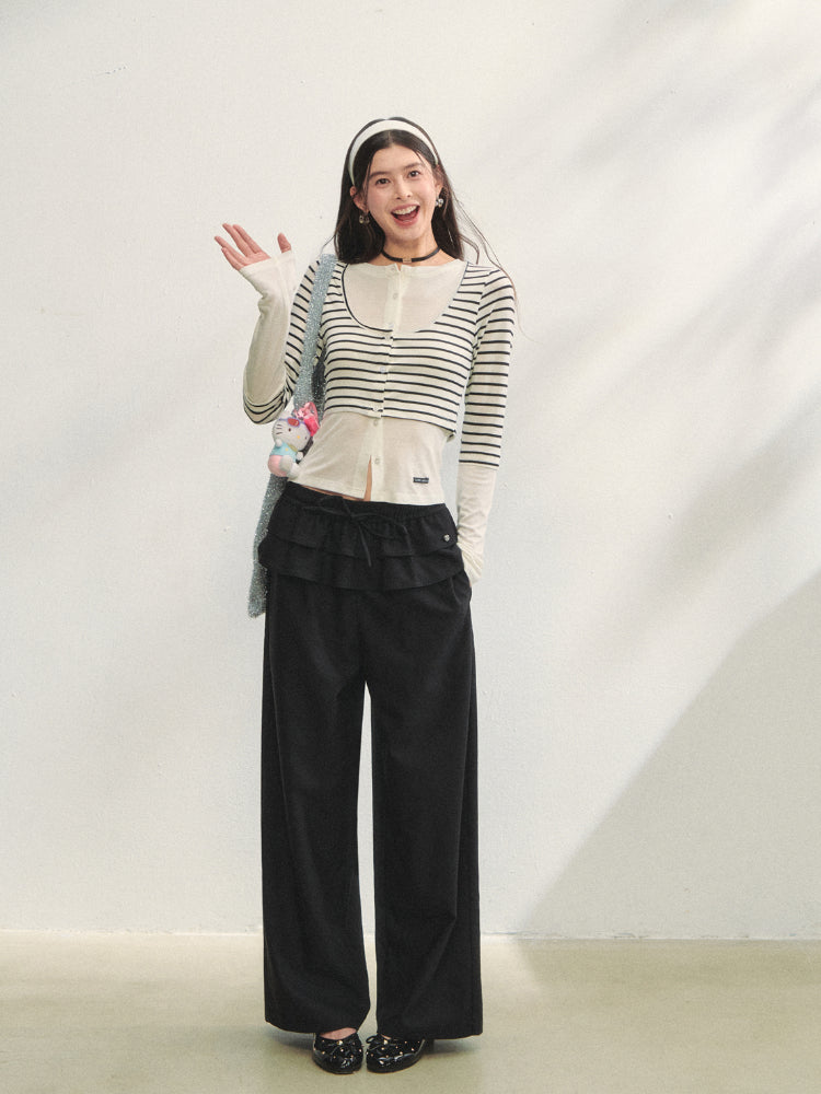 Striped Two-piece Contrast Color Cardigan