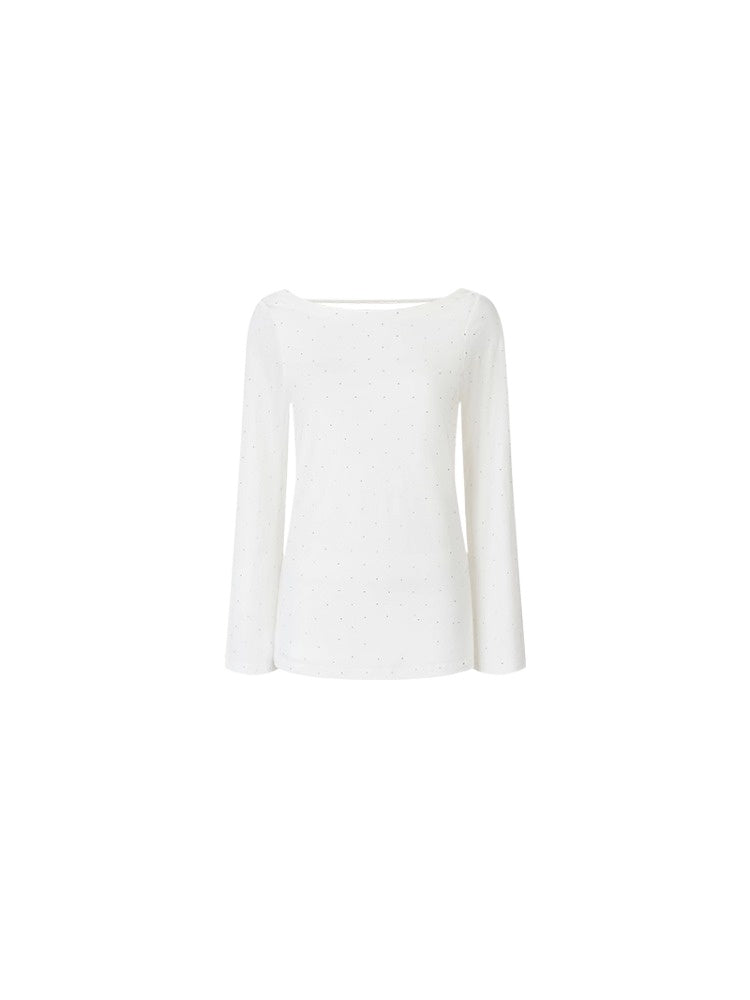 Off-Shoulder Backless Beaded Sun-protection T-shirt