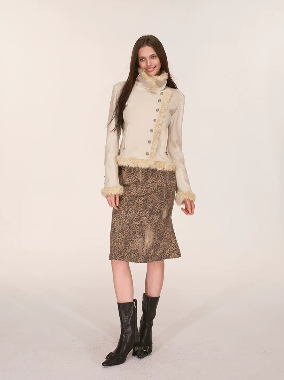 Vintage Washed Leopard Print Mermaid Skirt