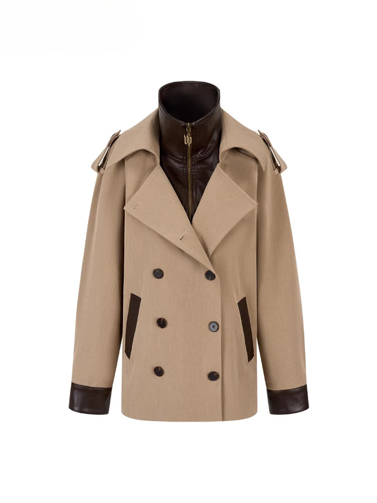 Contrast Splicing Double-Layer Blazer Coat