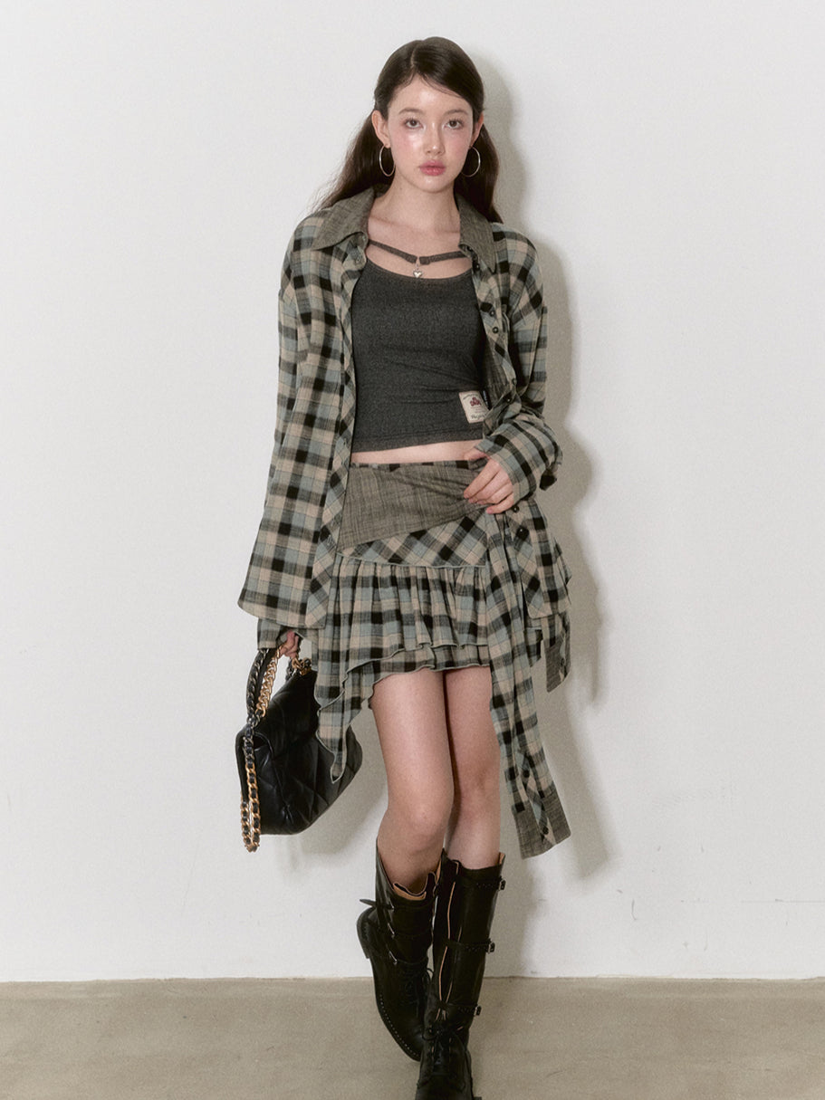 Blue & Black Checkered Mini Skirt