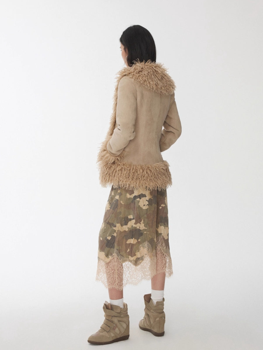 Shearling Embroidered Suede Jacket