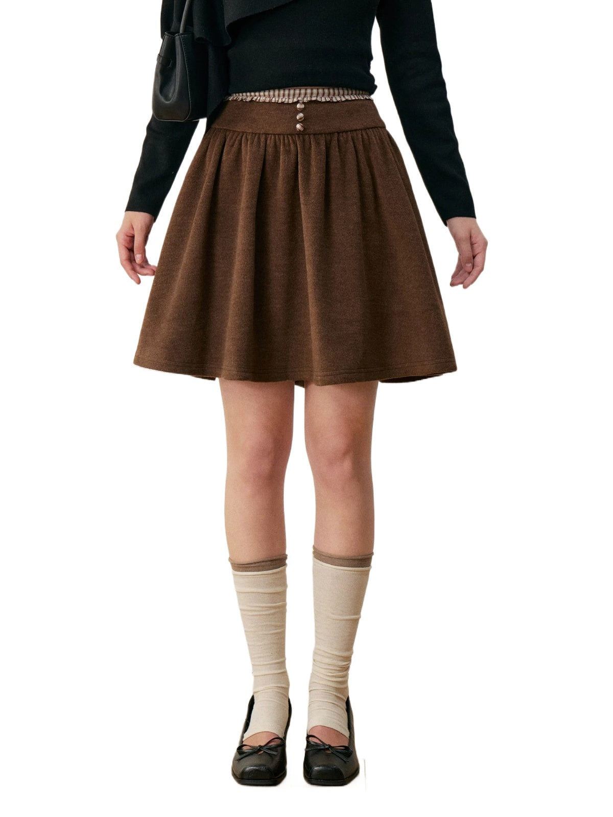 Wool Blend Plaid Waist Skirt