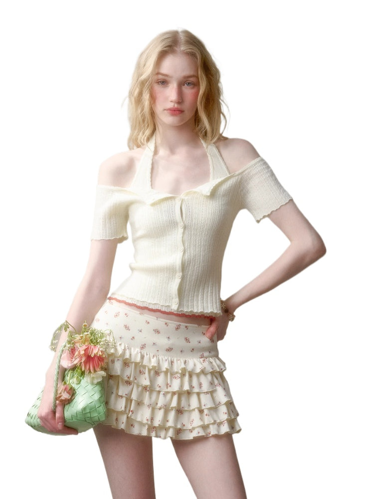 Hollow-out Color-blocking Knit Top