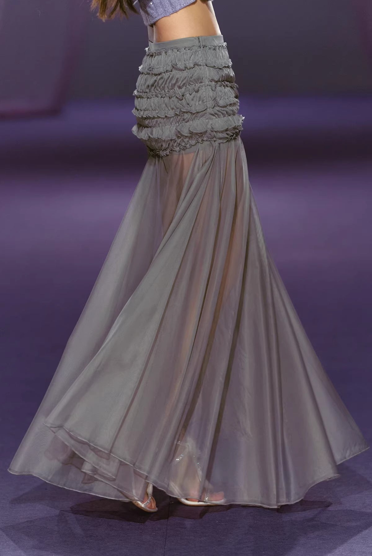 Pleated Mesh Maxi Skirt