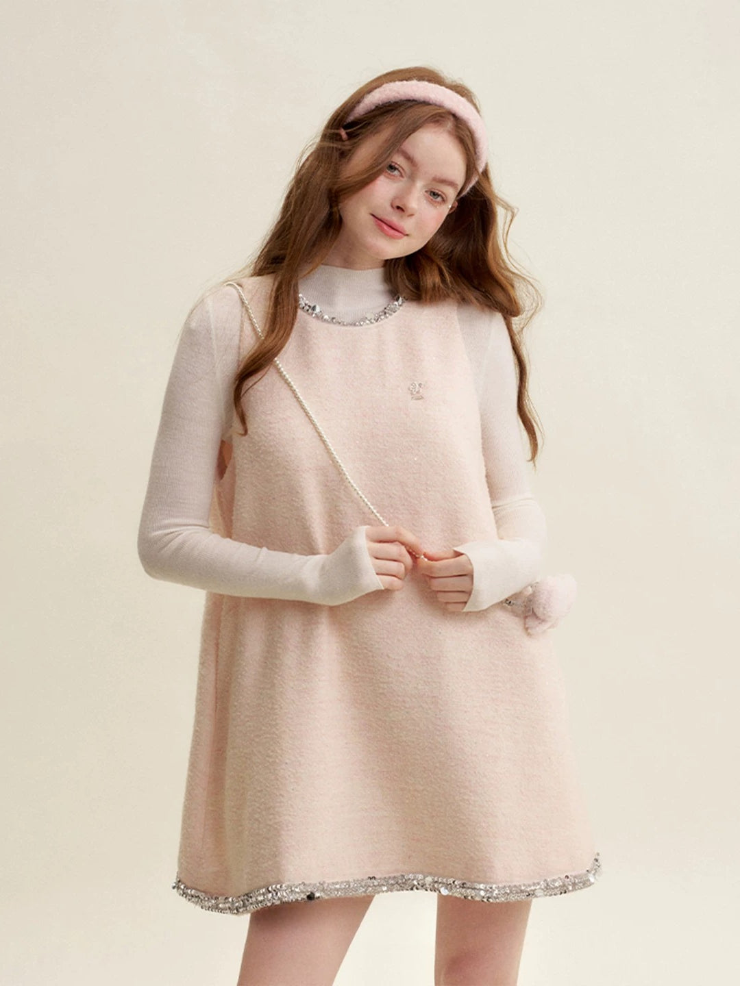 Sequin Tweed Pinafore Dress
