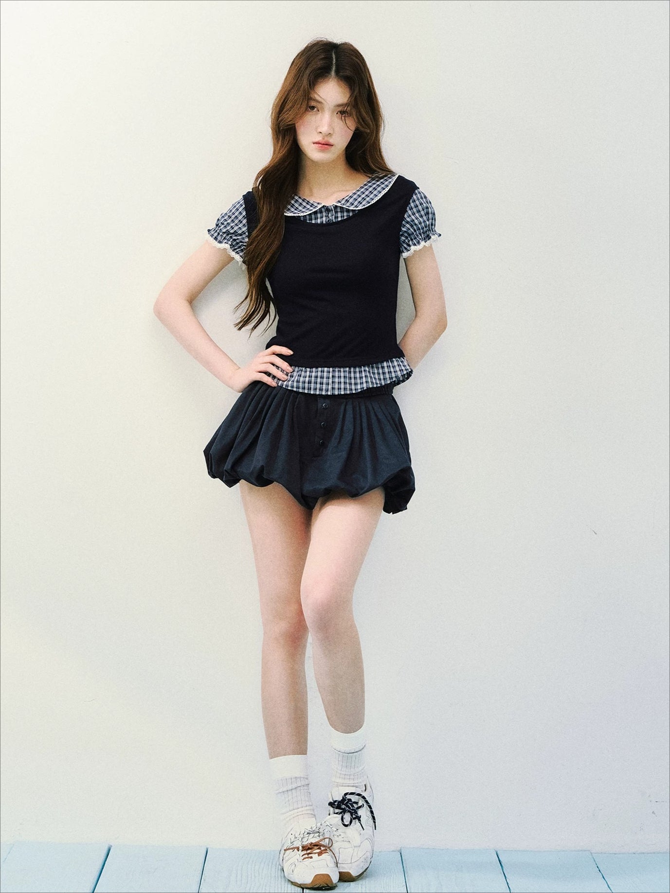 Navy Petal High-Waist Skirt
