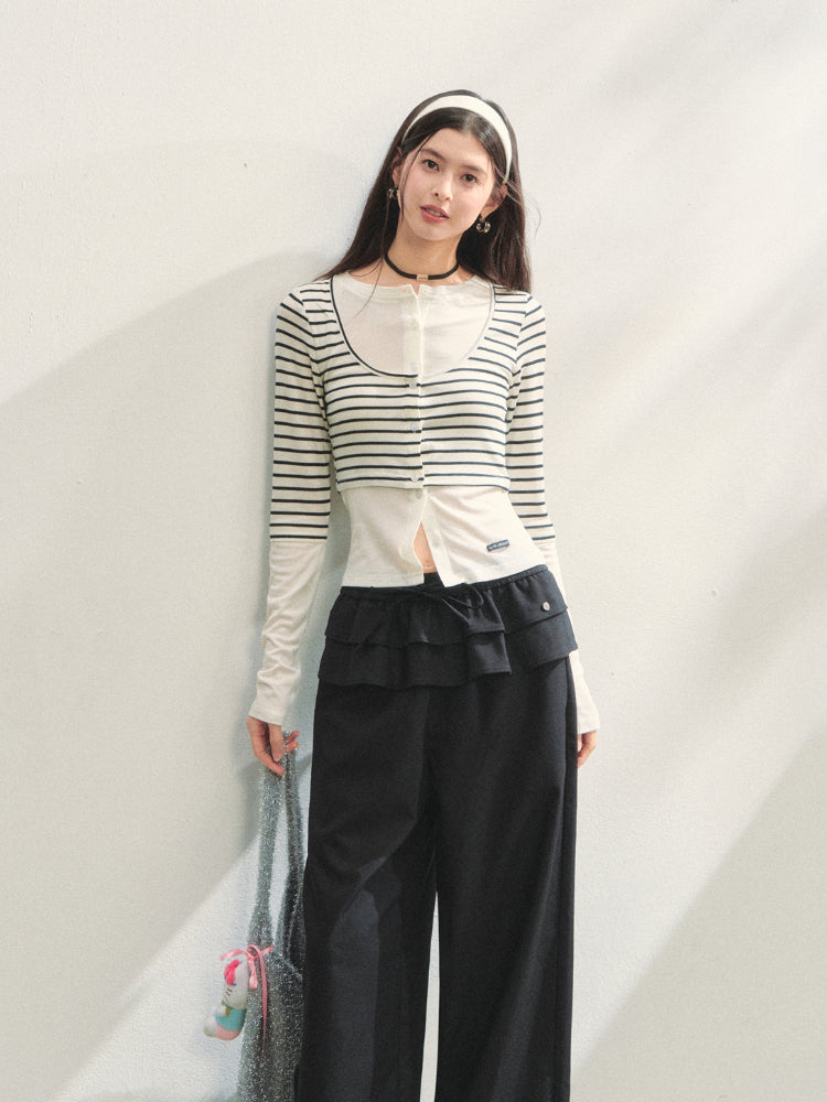 Striped Two-piece Contrast Color Cardigan