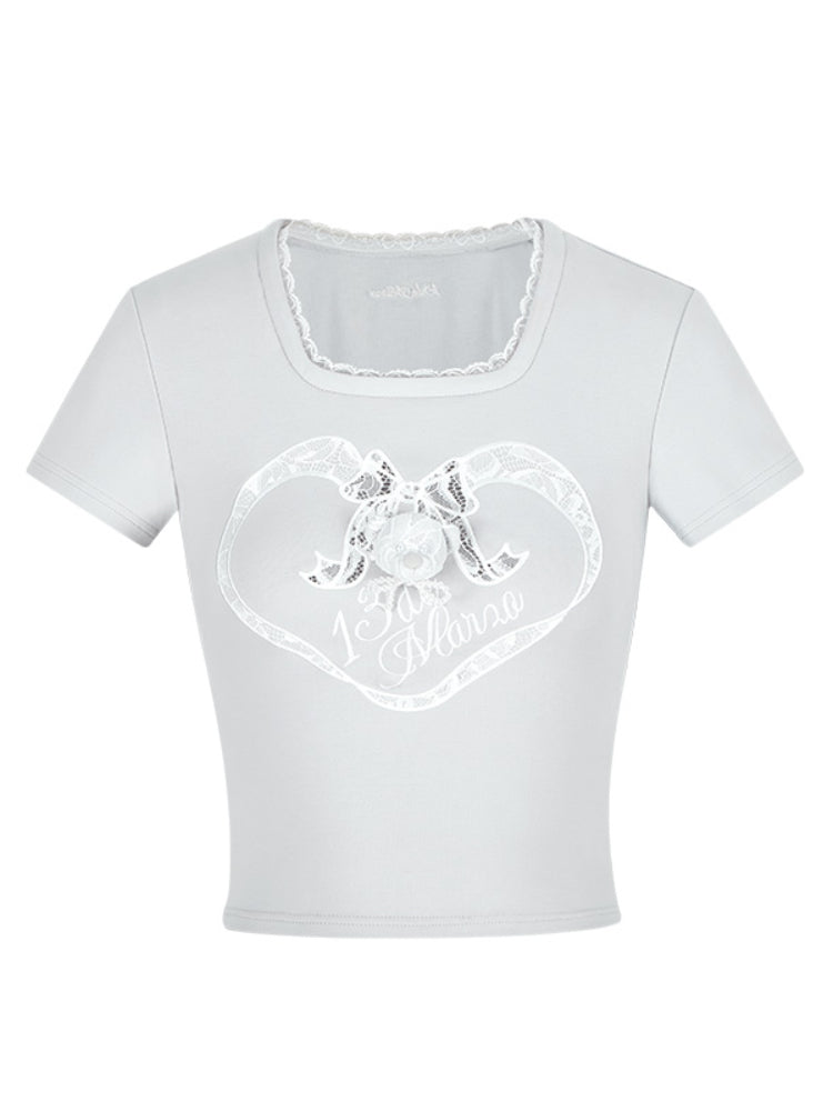 Lace Bow Round Neck T-Shirt