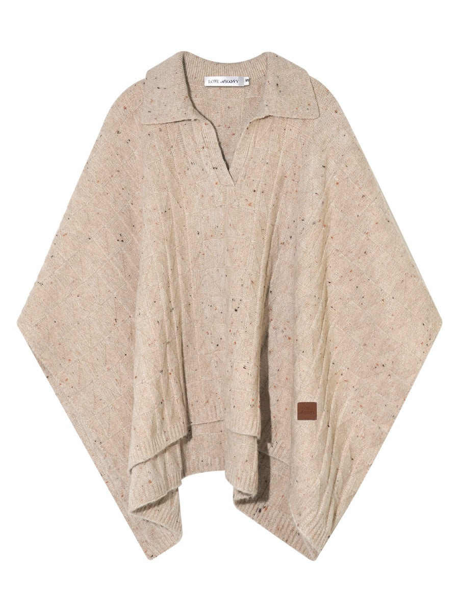 Oatmeal Jacquard Wool Knit Cape