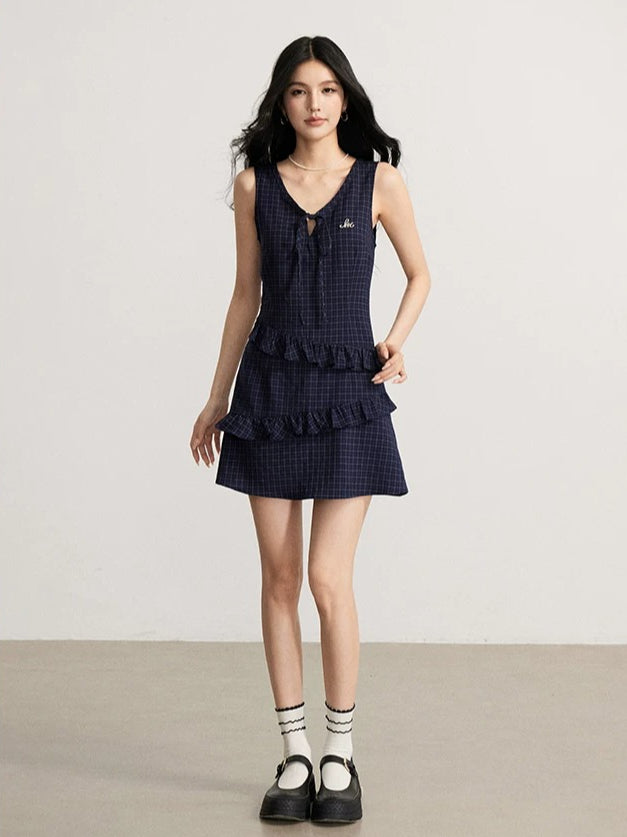 Plaid Ruffle Pinafore Dress