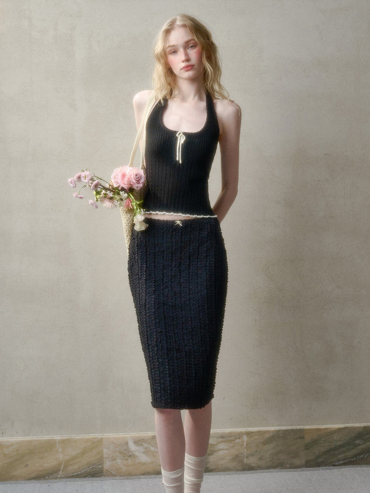 Hollow-out Color-blocking Knit Top