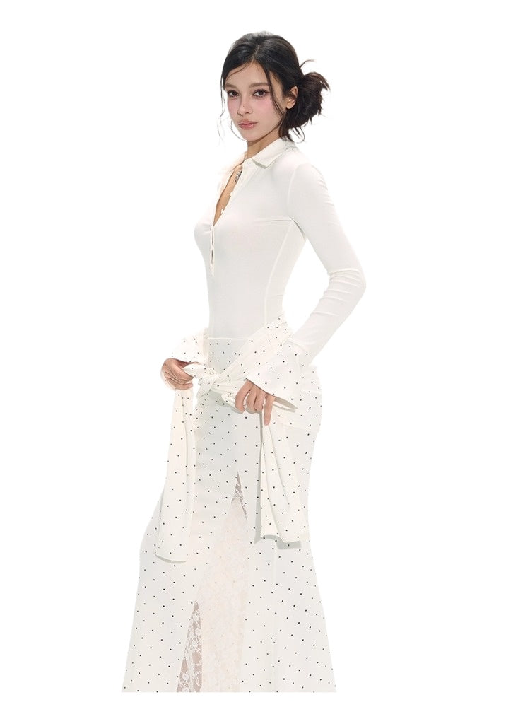 Henley Lace Splice Shirt Dress