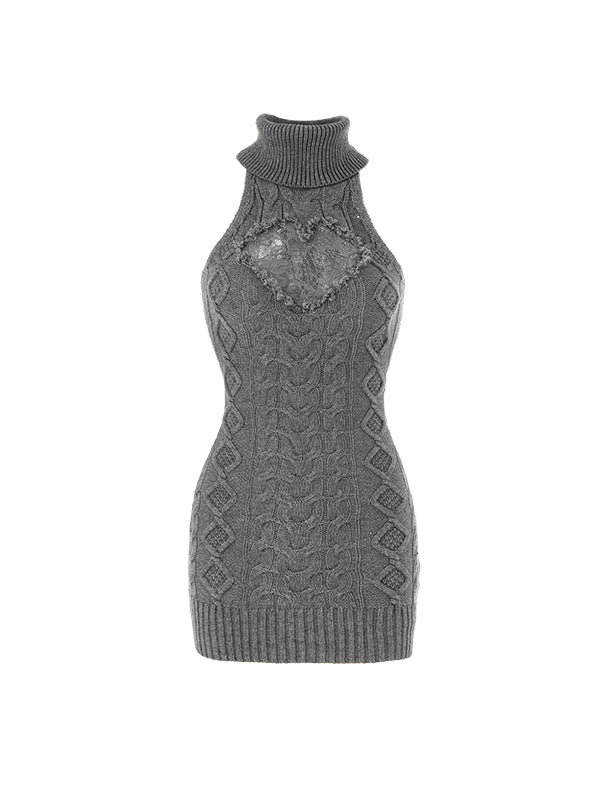 Cable Knit High-neck Dress