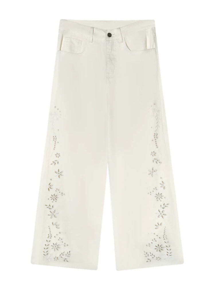 Embroidered Wide-Leg Jeans