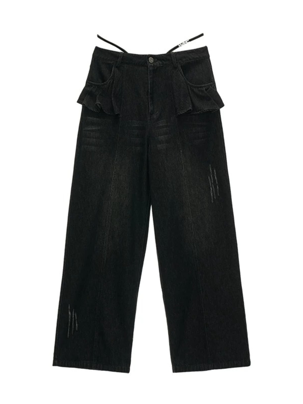 Vintage Ruffle Straight Leg Denim Jeans