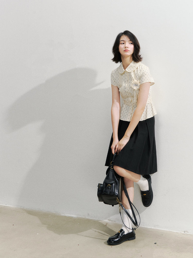 Waist Cinching Bow-Designed Shirt