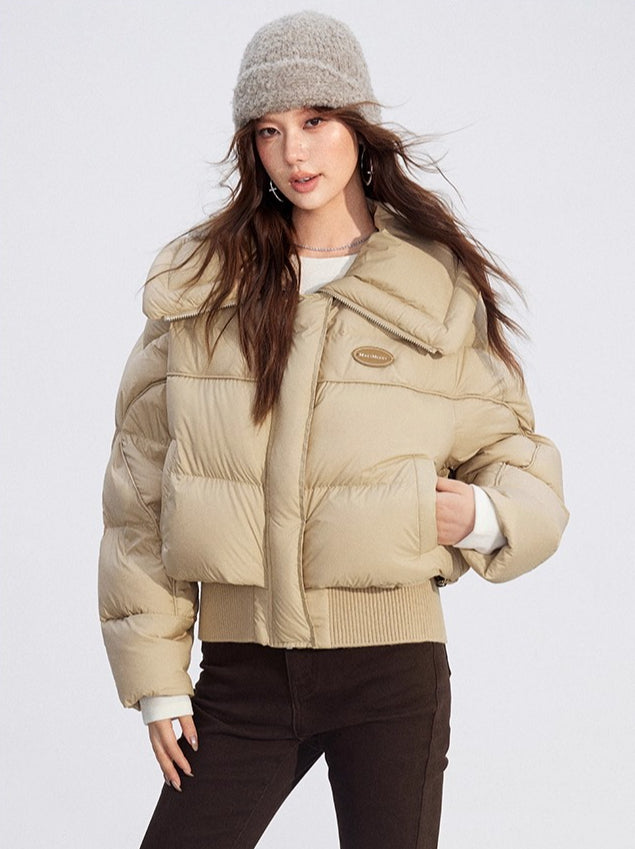Large Lapel Knit-Panel Down Jacket