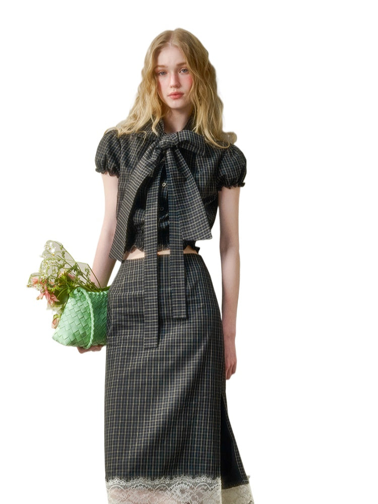 Natural Cotton Bow-Tie Shirt & Skirt Set