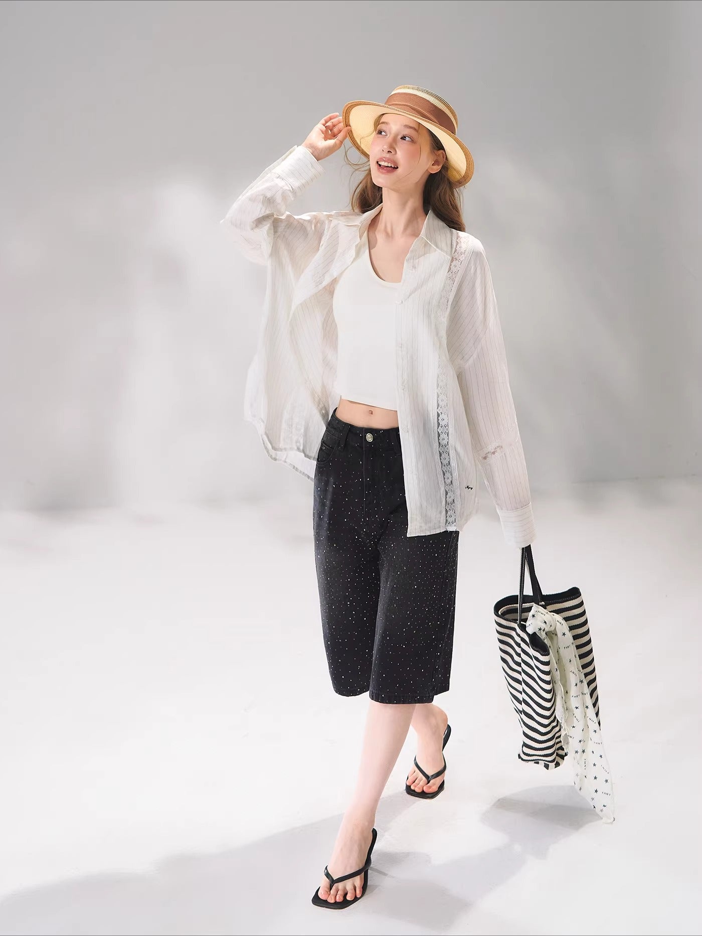 Rhinestone Washed Denim Culottes