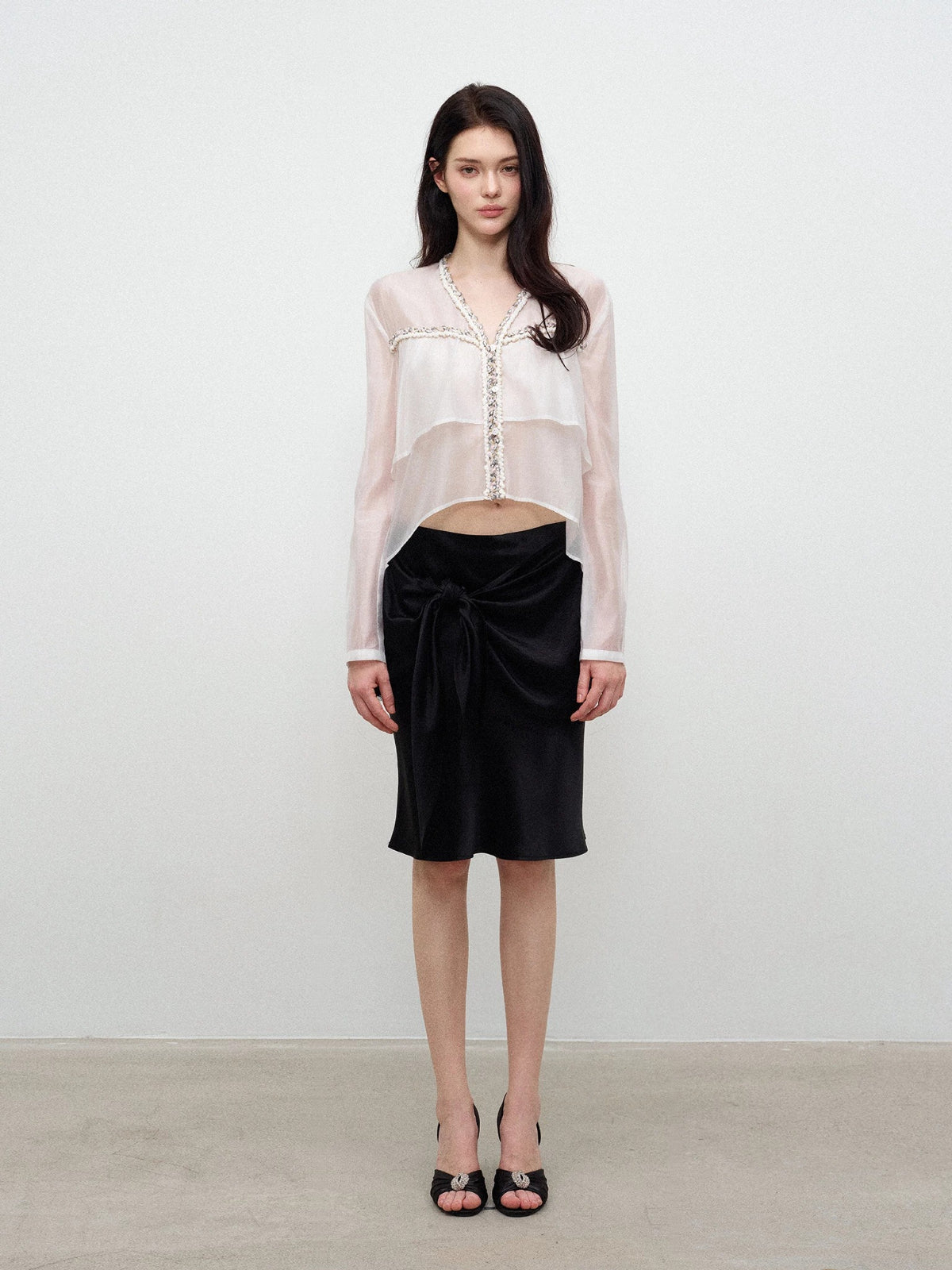 Ribbon Sheer Lyocell Blouse