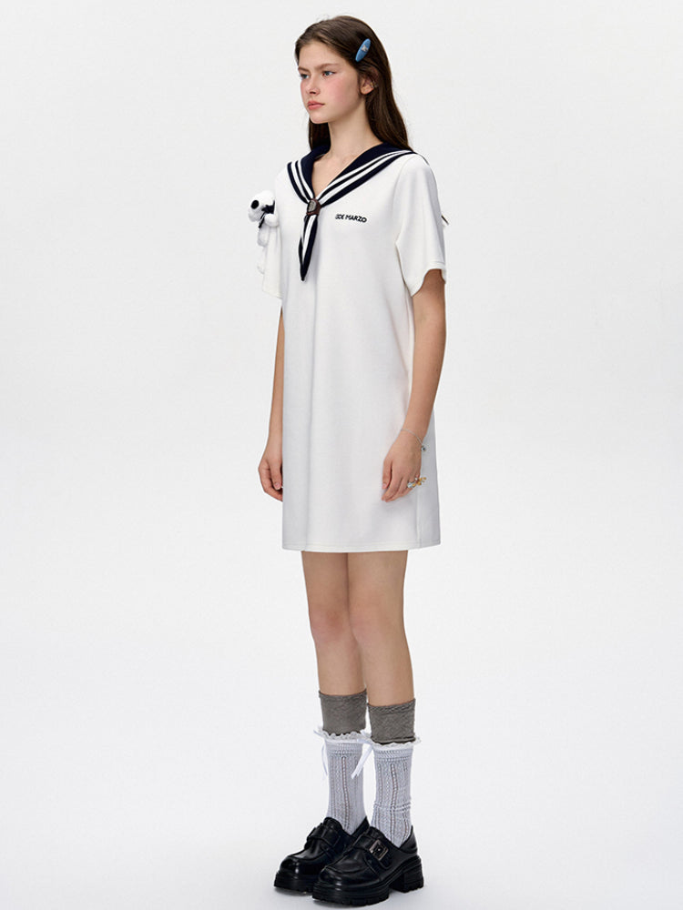 Navy Collar T-Shirt Loose Dress