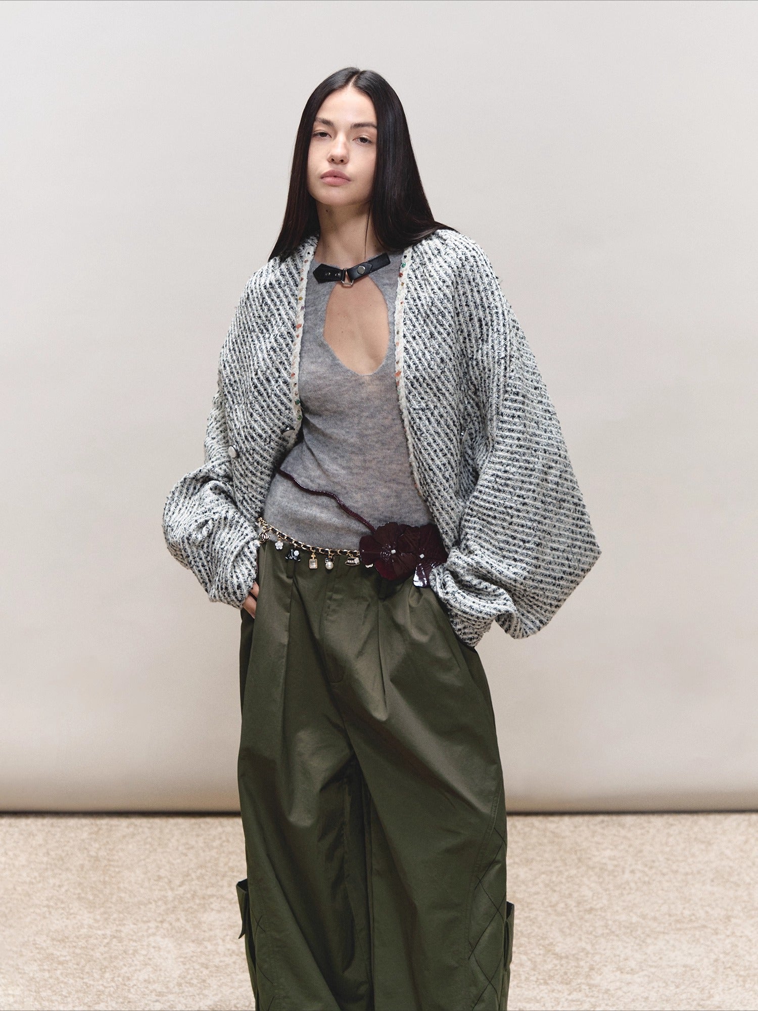 Bouclé Stripe Cape Coat