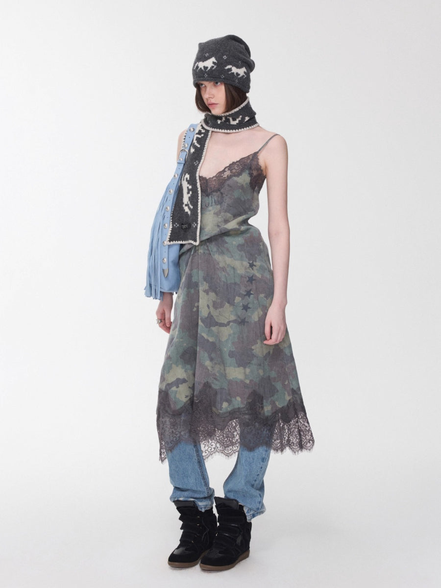 Fair Isle Pony Jacquard Knit Scarf