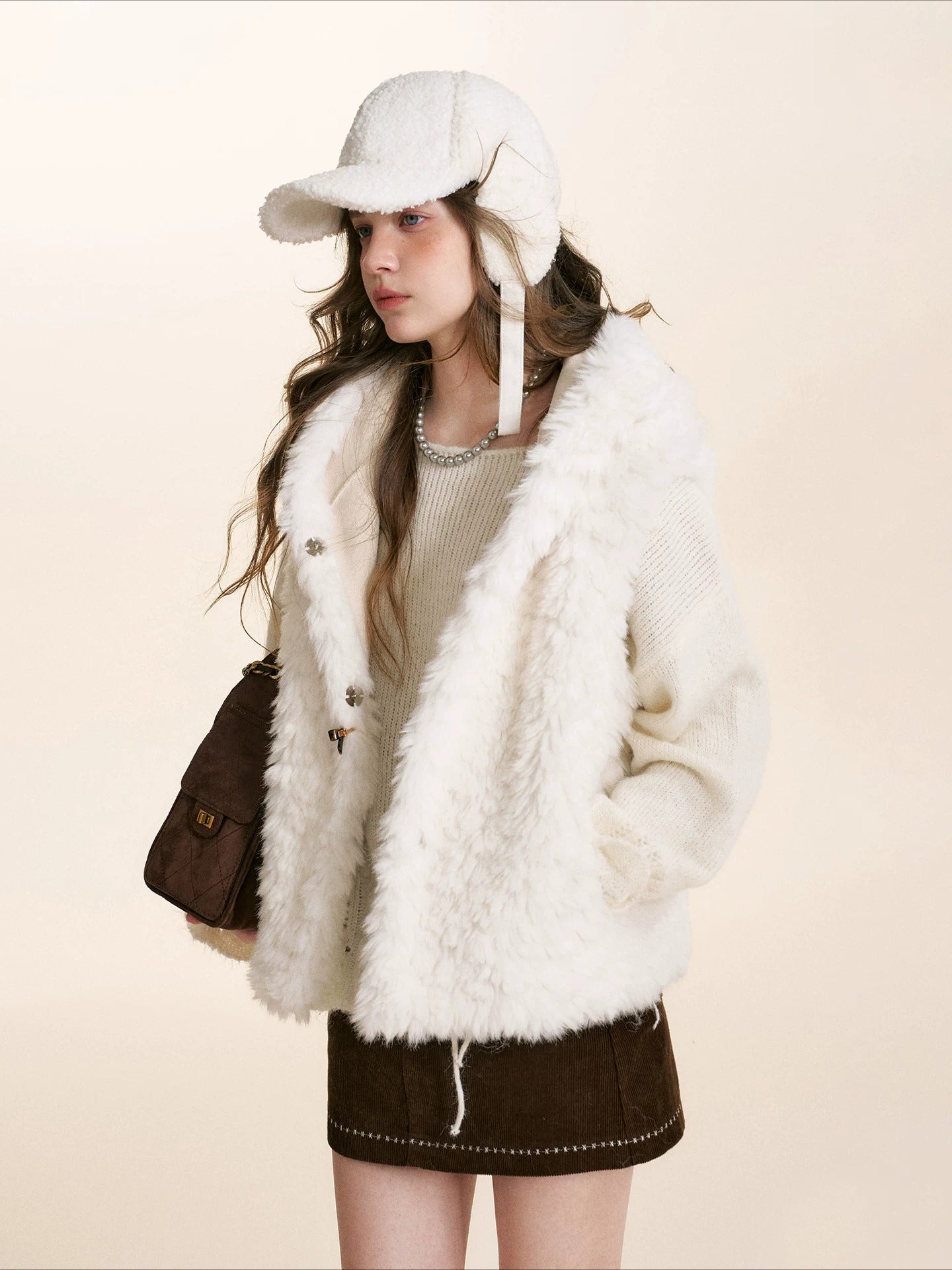 White Hooded Shearling Vest
