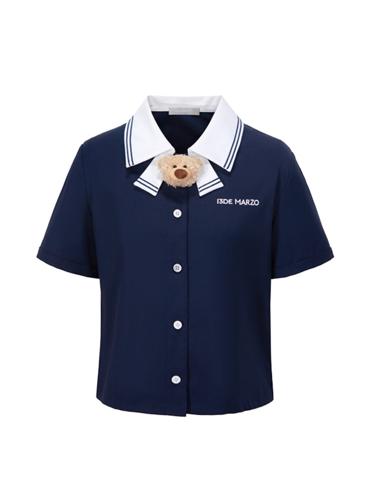 Navy Collar Short-Sleeve Shirt
