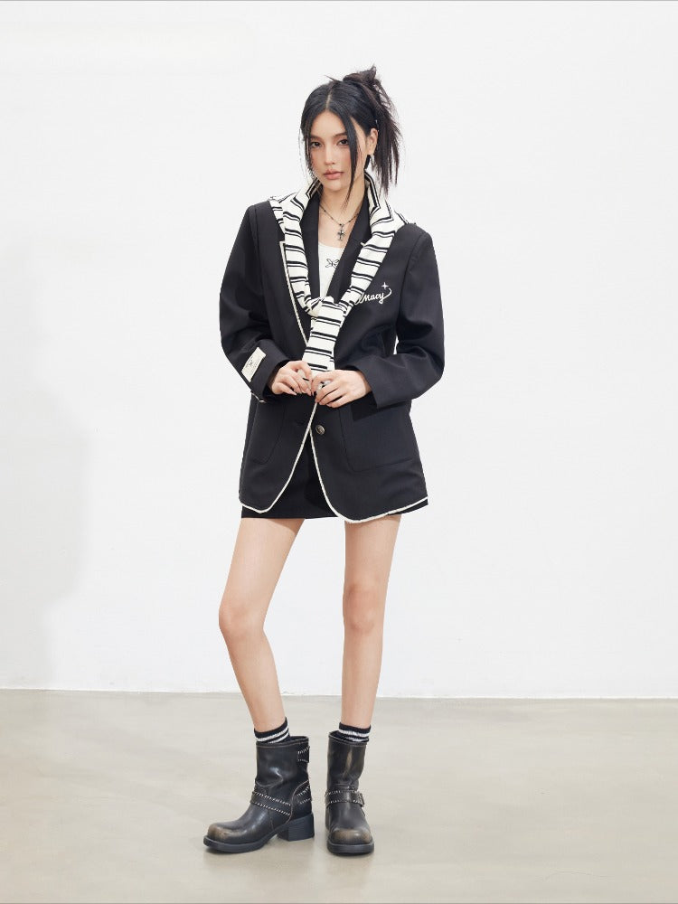 Black Contrast Edge Blazer