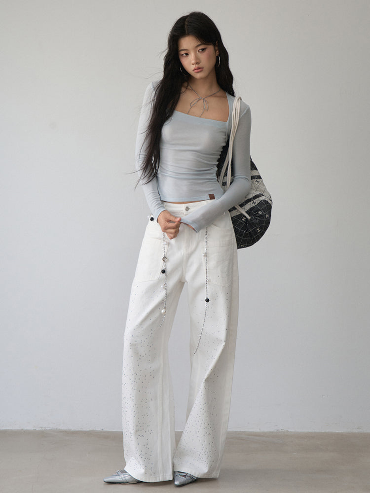 One-Shoulder Strapless Long-Sleeve Blouse