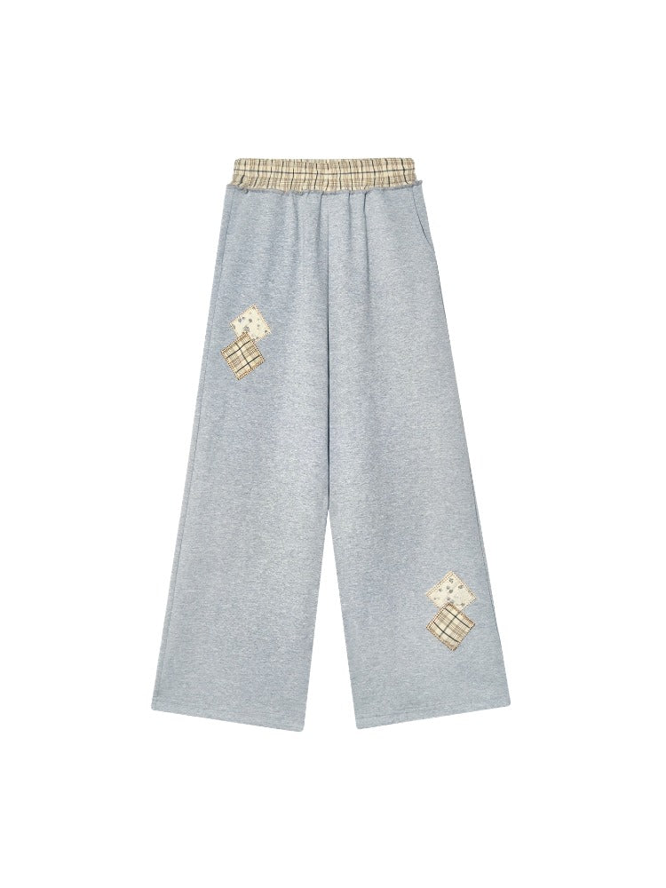 Gray Embroidered Zipper Hoodie& Checkered Pants Set