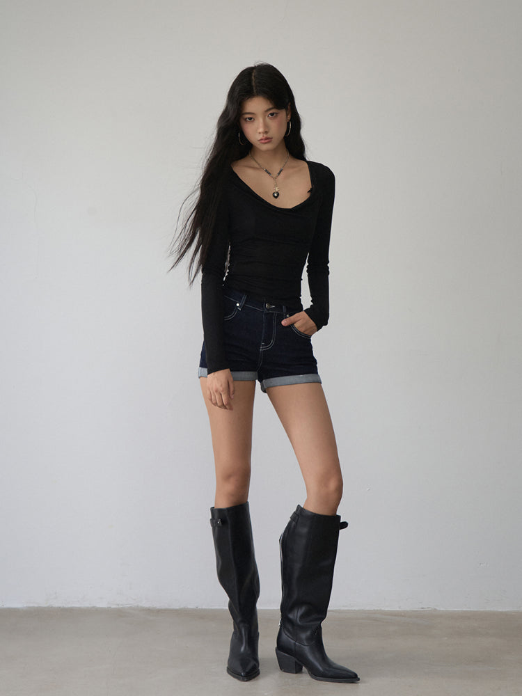 Straight-leg Cuffed Denim Shorts