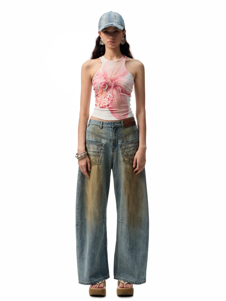 Floral Print Rhinestone Vest