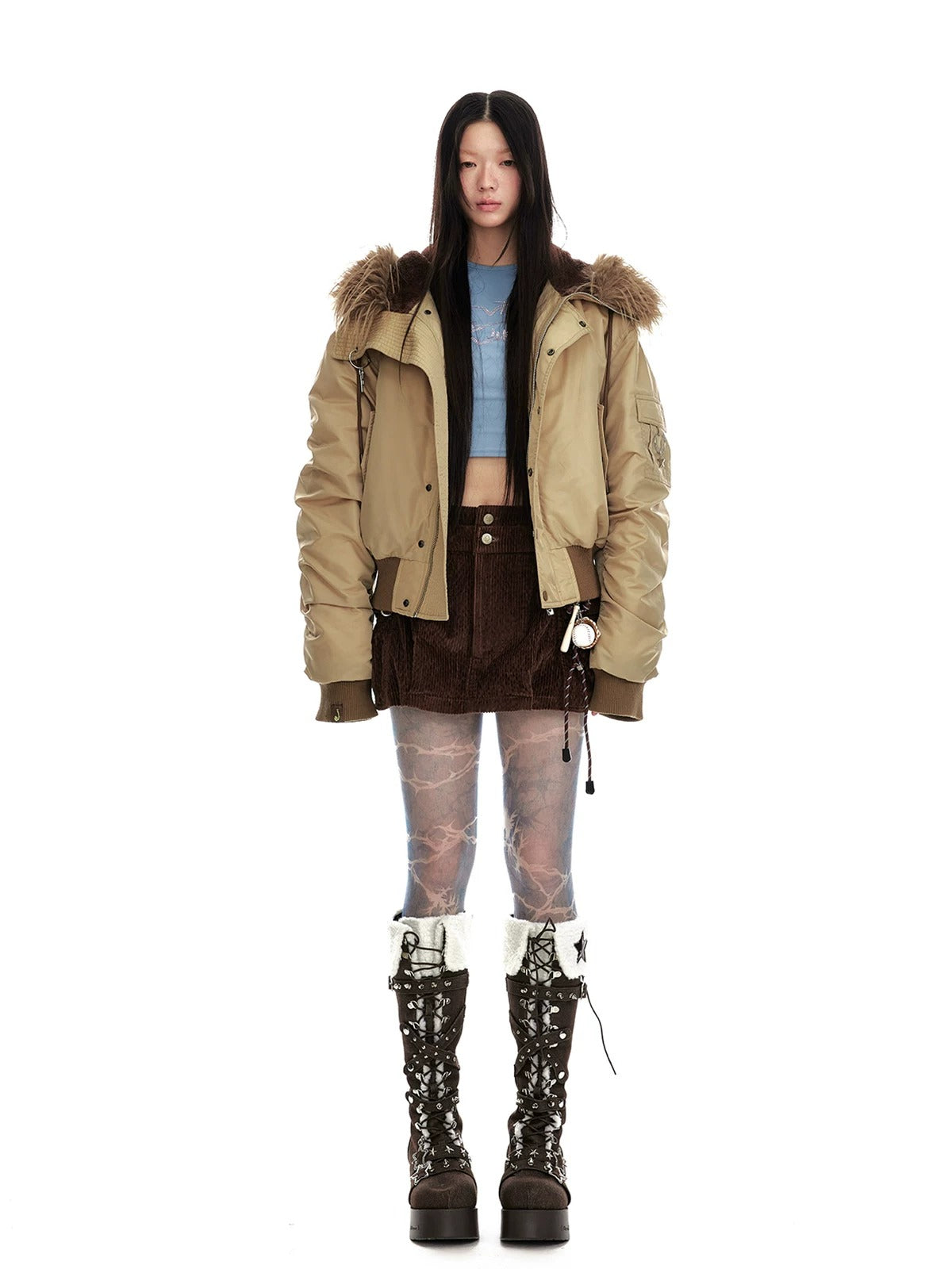 Vintage Hooded Fur Collar Down