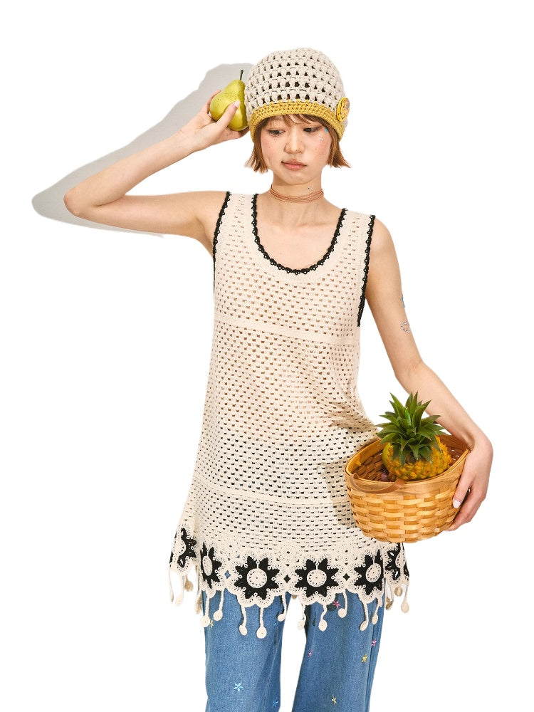 Lace Hollow Out Sleeveless Mini Dress