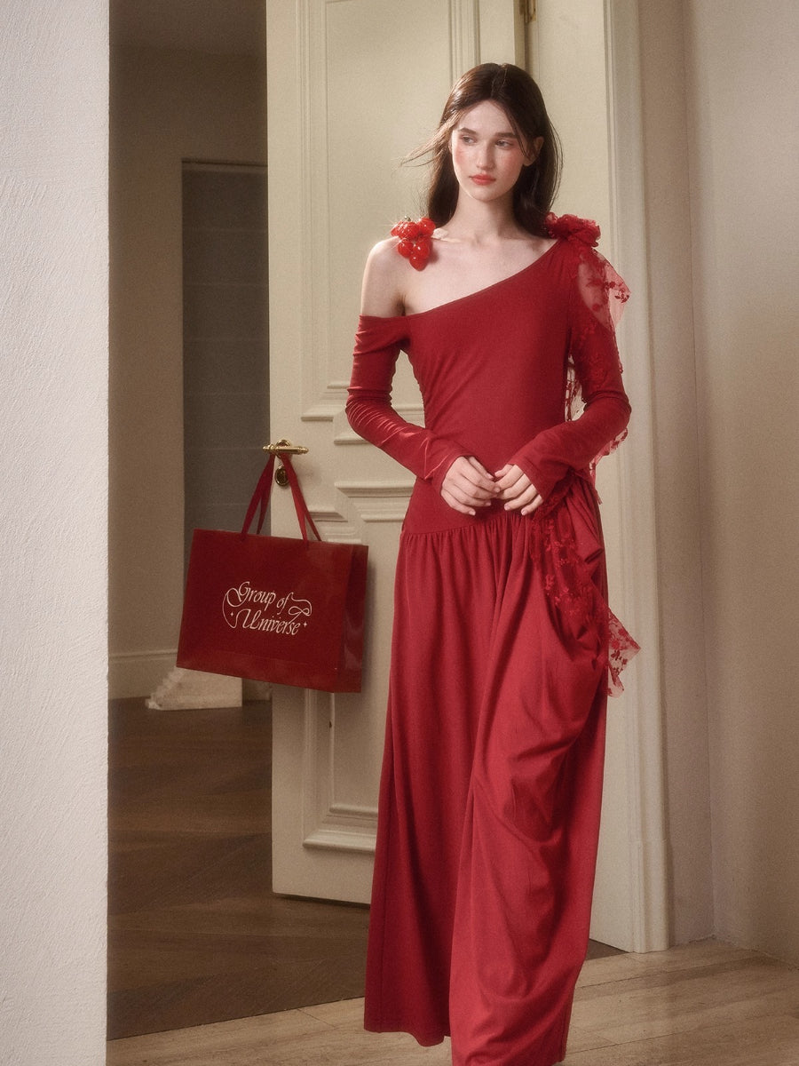 Berry Glaze Off-Shoulder Knit Maxi Dress