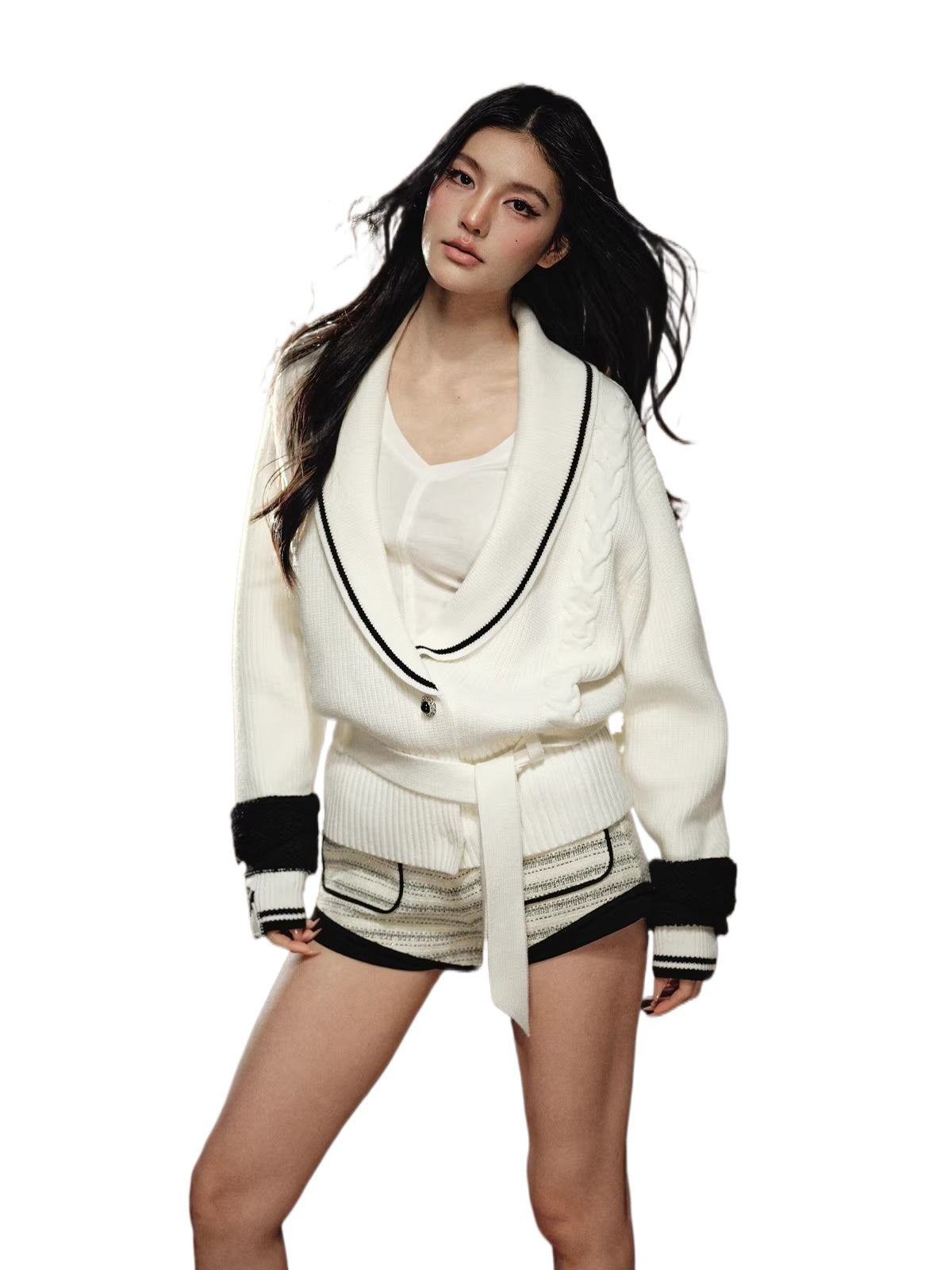 Colorblock Lapel V-Neck Sweater