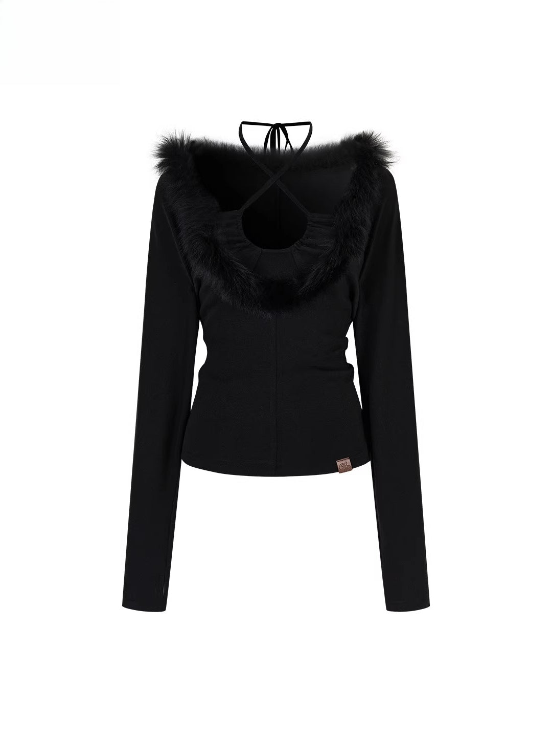 Fox-Trim Halter Knit Top