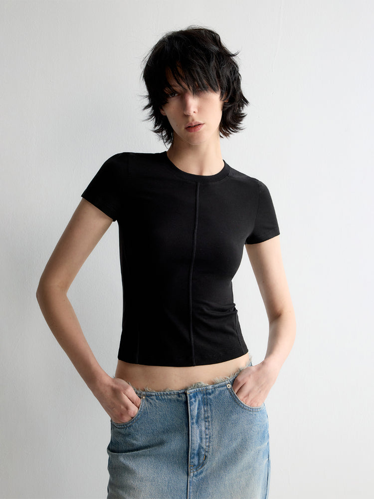 Split-Line Sheer Short Sleeve T-shirt