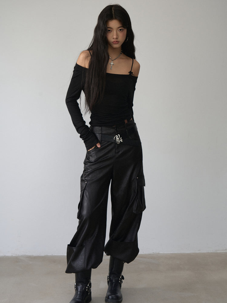 Reversible Off-shoulder Slim Long-sleeve T-shirt