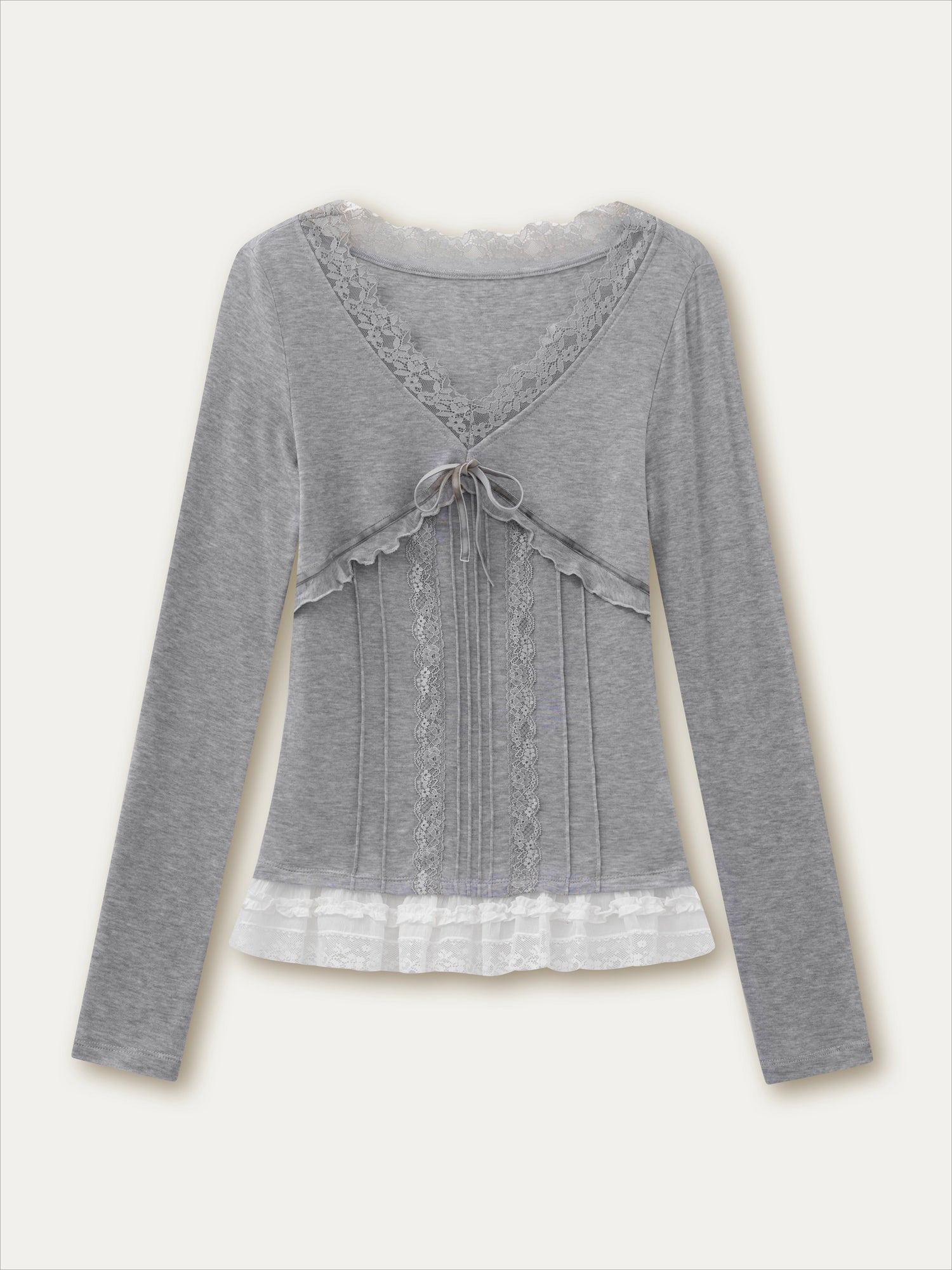 Wool Lace V-neck Trimmed Long Sleeve
